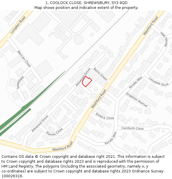 1, COOLOCK CLOSE, SHREWSBURY, SY3 9QD: Location map and indicative extent of plot