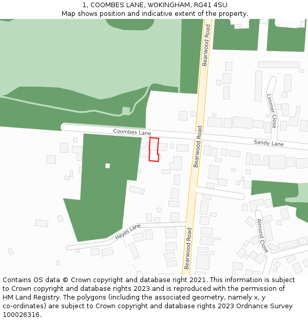 1, COOMBES LANE, WOKINGHAM, RG41 4SU: Location map and indicative extent of plot