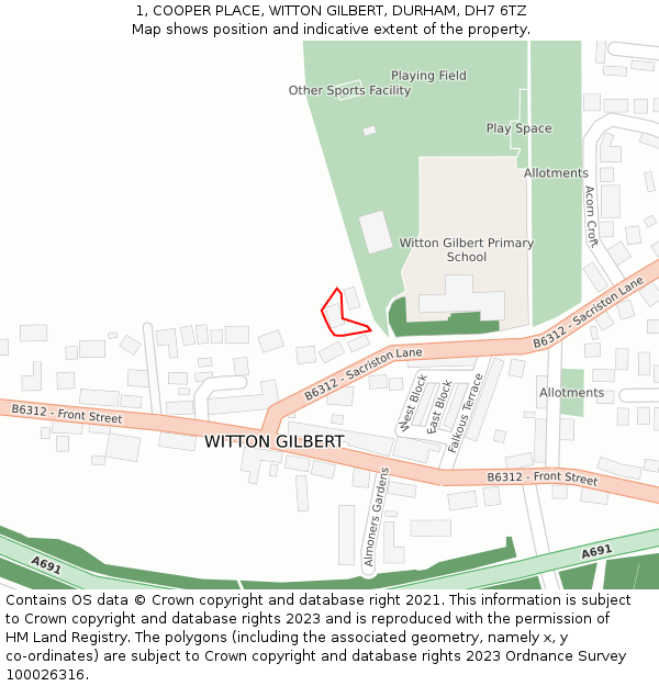 1, COOPER PLACE, WITTON GILBERT, DURHAM, DH7 6TZ: Location map and indicative extent of plot