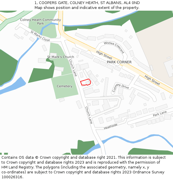 1, COOPERS GATE, COLNEY HEATH, ST ALBANS, AL4 0ND: Location map and indicative extent of plot
