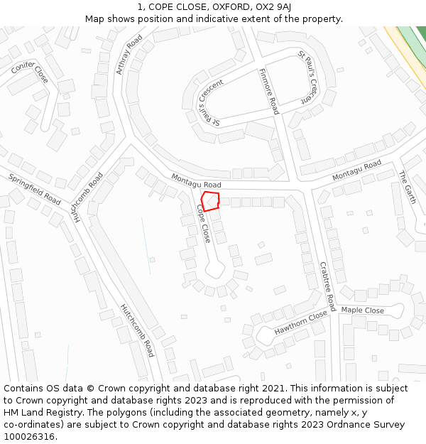 1, COPE CLOSE, OXFORD, OX2 9AJ: Location map and indicative extent of plot