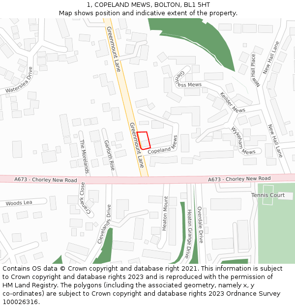 1, COPELAND MEWS, BOLTON, BL1 5HT: Location map and indicative extent of plot