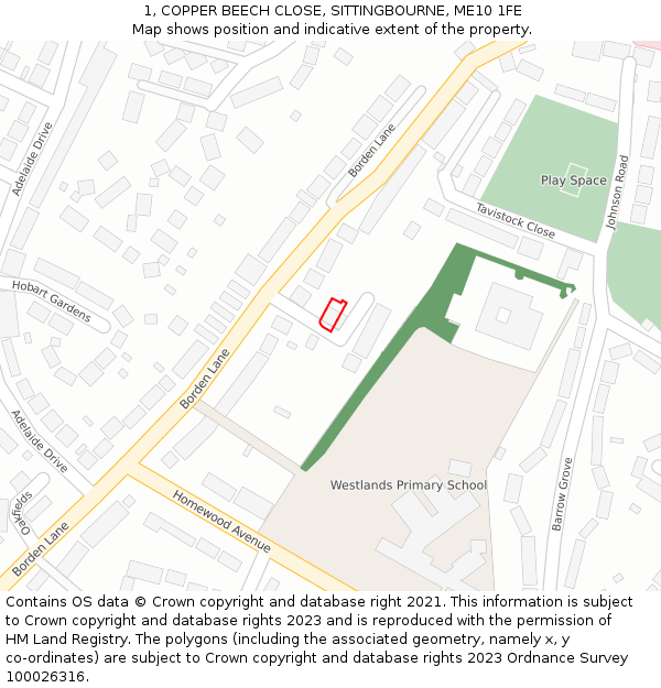 1, COPPER BEECH CLOSE, SITTINGBOURNE, ME10 1FE: Location map and indicative extent of plot