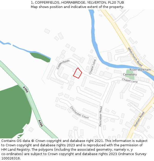 1, COPPERFIELDS, HORRABRIDGE, YELVERTON, PL20 7UB: Location map and indicative extent of plot