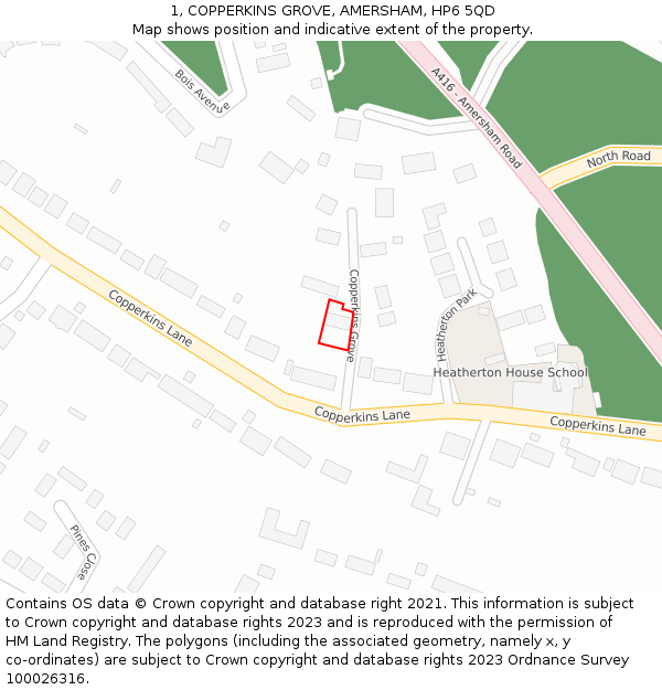 1, COPPERKINS GROVE, AMERSHAM, HP6 5QD: Location map and indicative extent of plot