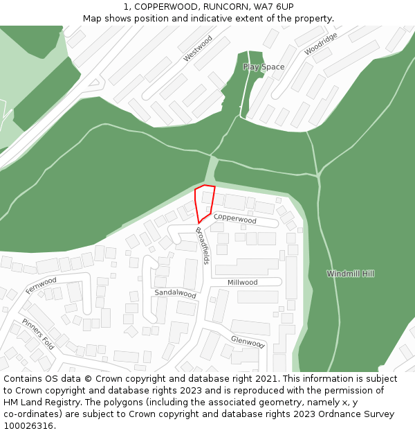 1, COPPERWOOD, RUNCORN, WA7 6UP: Location map and indicative extent of plot