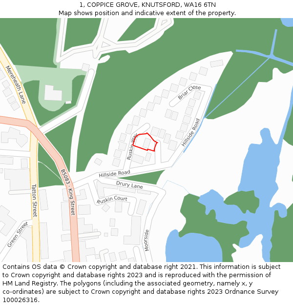 1, COPPICE GROVE, KNUTSFORD, WA16 6TN: Location map and indicative extent of plot