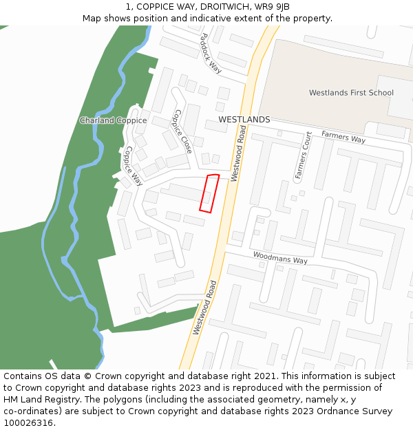 1, COPPICE WAY, DROITWICH, WR9 9JB: Location map and indicative extent of plot