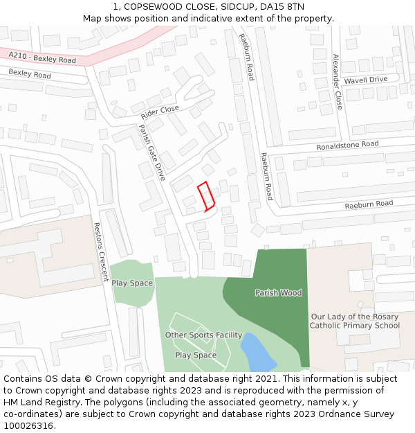 1, COPSEWOOD CLOSE, SIDCUP, DA15 8TN: Location map and indicative extent of plot