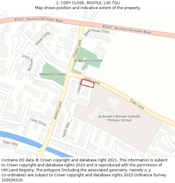 1, COPY CLOSE, BOOTLE, L30 7QU: Location map and indicative extent of plot