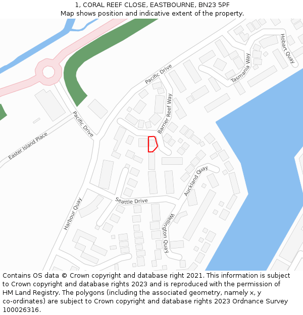 1, CORAL REEF CLOSE, EASTBOURNE, BN23 5PF: Location map and indicative extent of plot