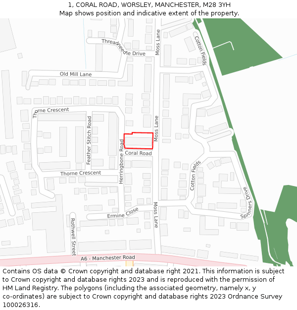 1, CORAL ROAD, WORSLEY, MANCHESTER, M28 3YH: Location map and indicative extent of plot