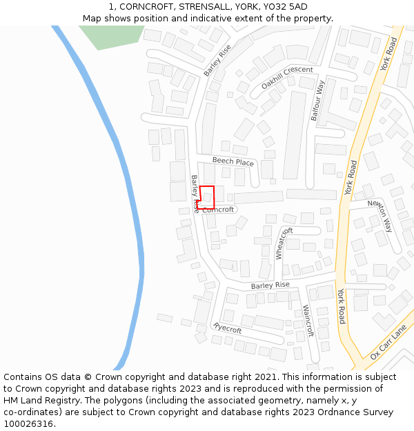 1, CORNCROFT, STRENSALL, YORK, YO32 5AD: Location map and indicative extent of plot