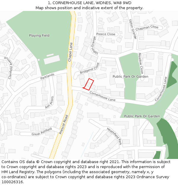 1, CORNERHOUSE LANE, WIDNES, WA8 9WD: Location map and indicative extent of plot