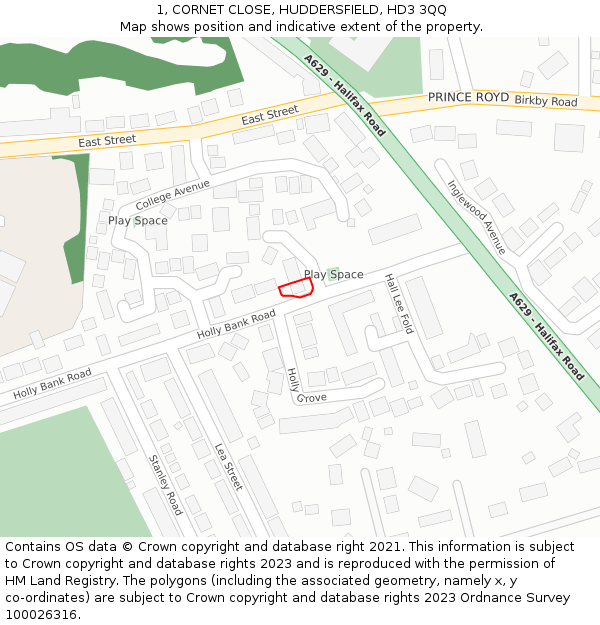 1, CORNET CLOSE, HUDDERSFIELD, HD3 3QQ: Location map and indicative extent of plot