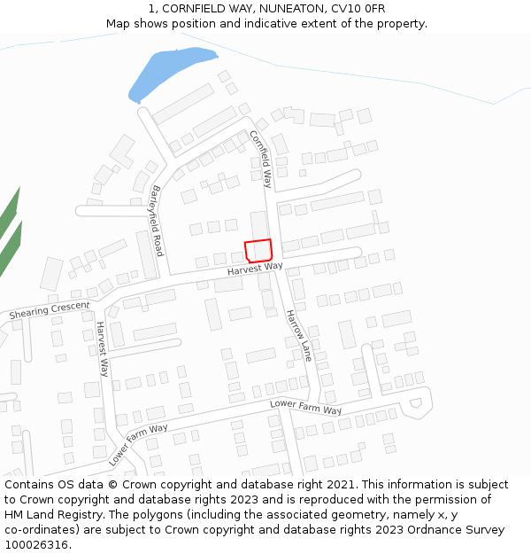 1, CORNFIELD WAY, NUNEATON, CV10 0FR: Location map and indicative extent of plot
