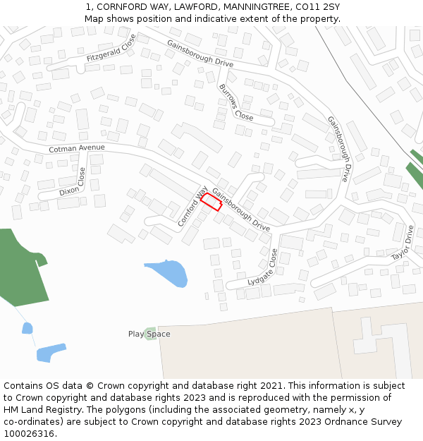 1, CORNFORD WAY, LAWFORD, MANNINGTREE, CO11 2SY: Location map and indicative extent of plot