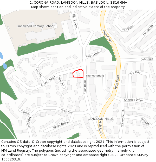 1, CORONA ROAD, LANGDON HILLS, BASILDON, SS16 6HH: Location map and indicative extent of plot
