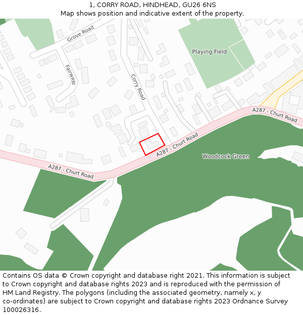 1, CORRY ROAD, HINDHEAD, GU26 6NS: Location map and indicative extent of plot