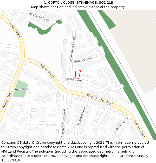 1, CORTON CLOSE, STEVENAGE, SG1 2LB: Location map and indicative extent of plot