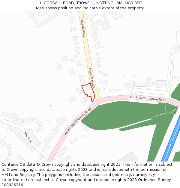 1, COSSALL ROAD, TROWELL, NOTTINGHAM, NG9 3PG: Location map and indicative extent of plot