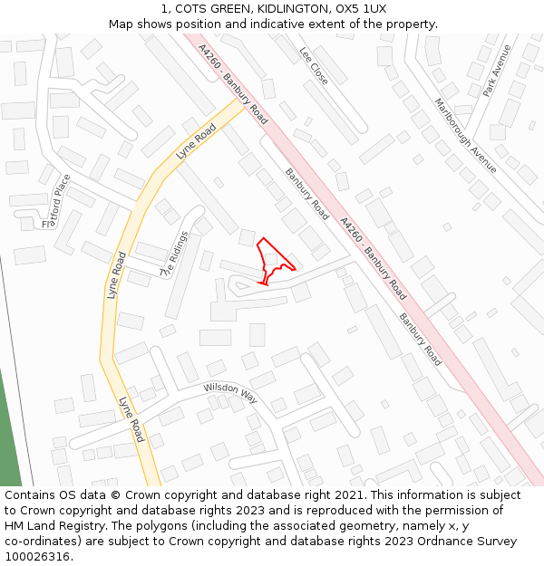 1, COTS GREEN, KIDLINGTON, OX5 1UX: Location map and indicative extent of plot