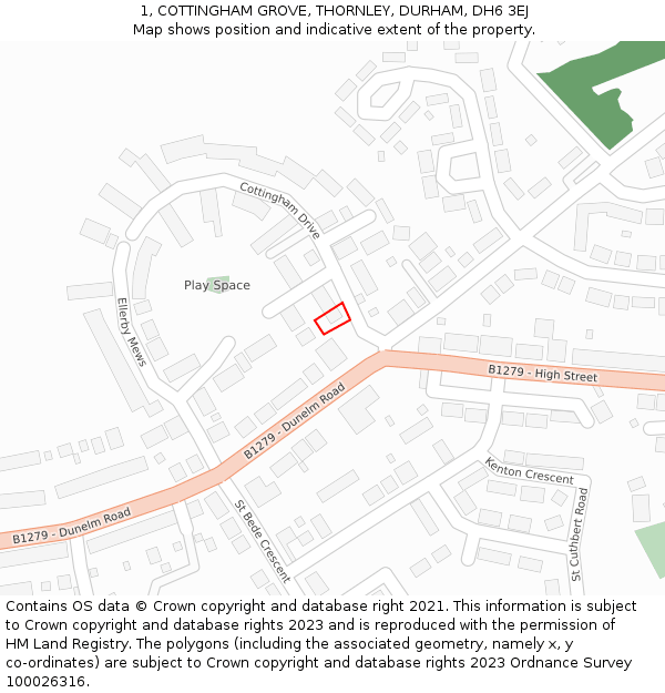 1, COTTINGHAM GROVE, THORNLEY, DURHAM, DH6 3EJ: Location map and indicative extent of plot