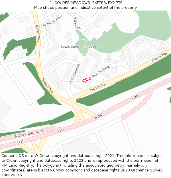 1, COUPER MEADOWS, EXETER, EX2 7TF: Location map and indicative extent of plot