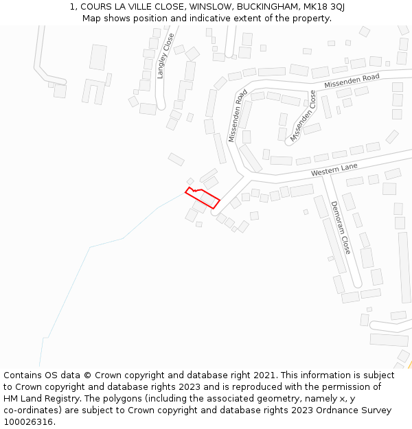 1, COURS LA VILLE CLOSE, WINSLOW, BUCKINGHAM, MK18 3QJ: Location map and indicative extent of plot