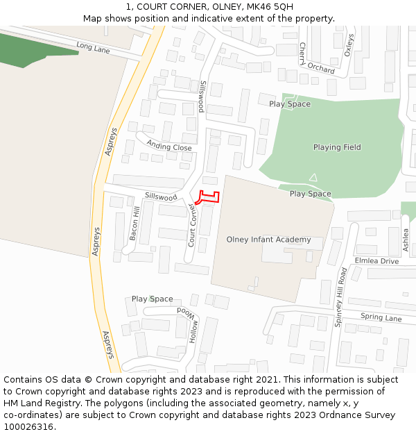 1, COURT CORNER, OLNEY, MK46 5QH: Location map and indicative extent of plot