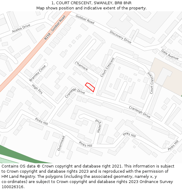 1, COURT CRESCENT, SWANLEY, BR8 8NR: Location map and indicative extent of plot