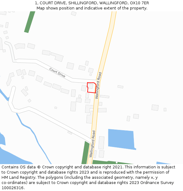 1, COURT DRIVE, SHILLINGFORD, WALLINGFORD, OX10 7ER: Location map and indicative extent of plot