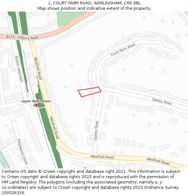 1, COURT FARM ROAD, WARLINGHAM, CR6 9BL: Location map and indicative extent of plot