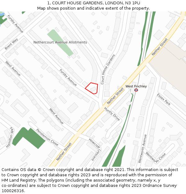 1, COURT HOUSE GARDENS, LONDON, N3 1PU: Location map and indicative extent of plot