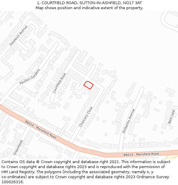 1, COURTFIELD ROAD, SUTTON-IN-ASHFIELD, NG17 3AT: Location map and indicative extent of plot