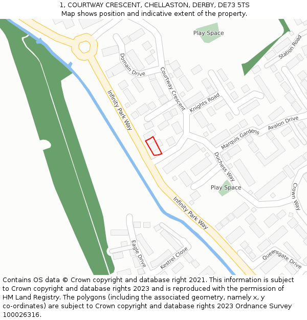 1, COURTWAY CRESCENT, CHELLASTON, DERBY, DE73 5TS: Location map and indicative extent of plot