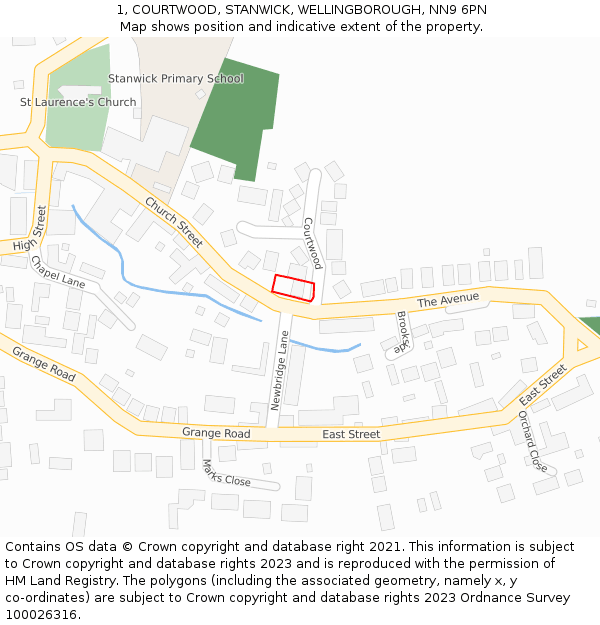 1, COURTWOOD, STANWICK, WELLINGBOROUGH, NN9 6PN: Location map and indicative extent of plot