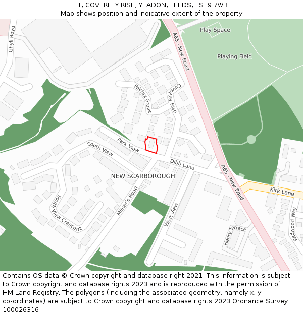 1, COVERLEY RISE, YEADON, LEEDS, LS19 7WB: Location map and indicative extent of plot