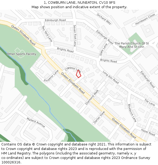 1, COWBURN LANE, NUNEATON, CV10 9FS: Location map and indicative extent of plot
