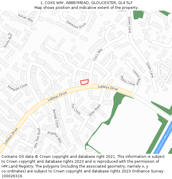 1, COXS WAY, ABBEYMEAD, GLOUCESTER, GL4 5LF: Location map and indicative extent of plot