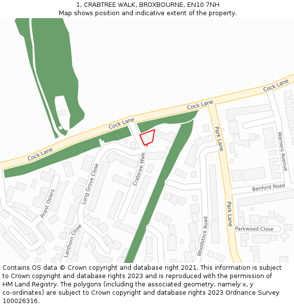 1, CRABTREE WALK, BROXBOURNE, EN10 7NH: Location map and indicative extent of plot