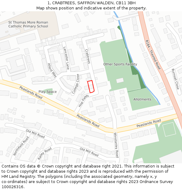 1, CRABTREES, SAFFRON WALDEN, CB11 3BH: Location map and indicative extent of plot