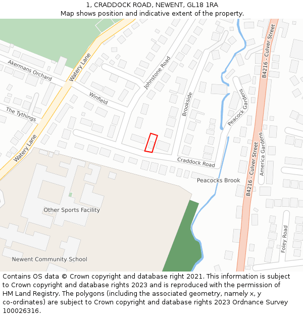 1, CRADDOCK ROAD, NEWENT, GL18 1RA: Location map and indicative extent of plot