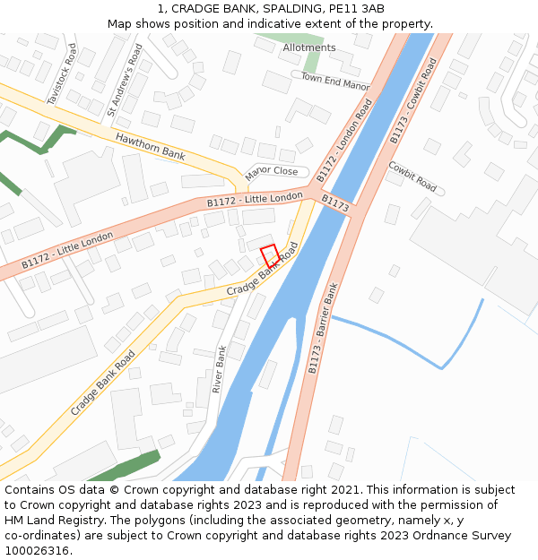 1, CRADGE BANK, SPALDING, PE11 3AB: Location map and indicative extent of plot