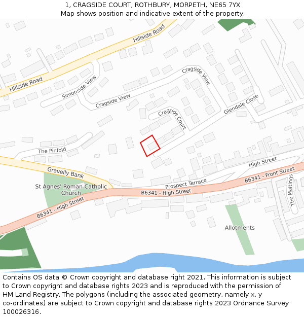 1, CRAGSIDE COURT, ROTHBURY, MORPETH, NE65 7YX: Location map and indicative extent of plot