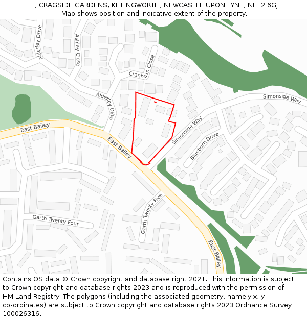 1, CRAGSIDE GARDENS, KILLINGWORTH, NEWCASTLE UPON TYNE, NE12 6GJ: Location map and indicative extent of plot