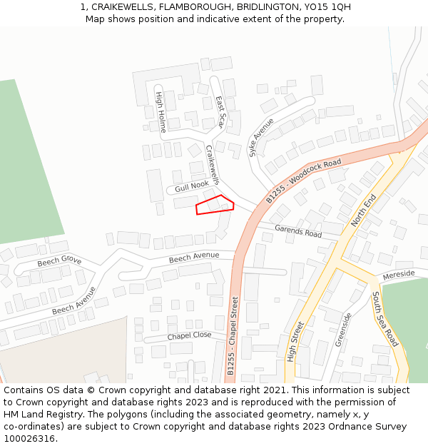 1, CRAIKEWELLS, FLAMBOROUGH, BRIDLINGTON, YO15 1QH: Location map and indicative extent of plot