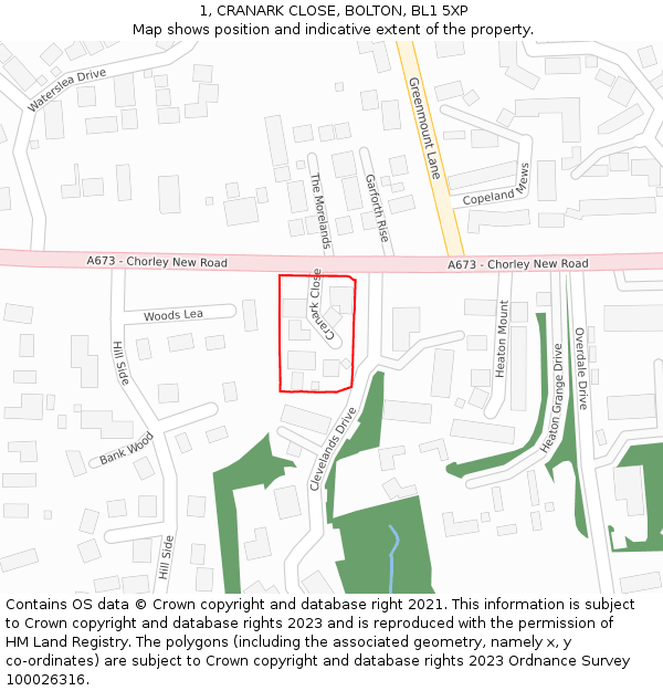 1, CRANARK CLOSE, BOLTON, BL1 5XP: Location map and indicative extent of plot
