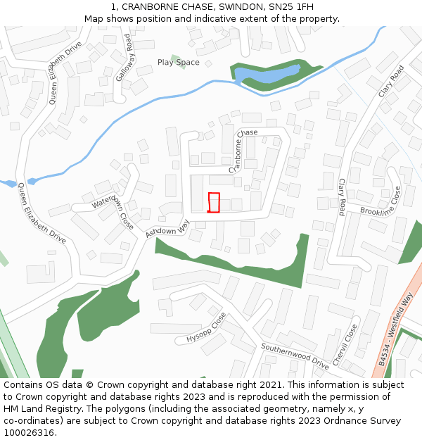 1, CRANBORNE CHASE, SWINDON, SN25 1FH: Location map and indicative extent of plot