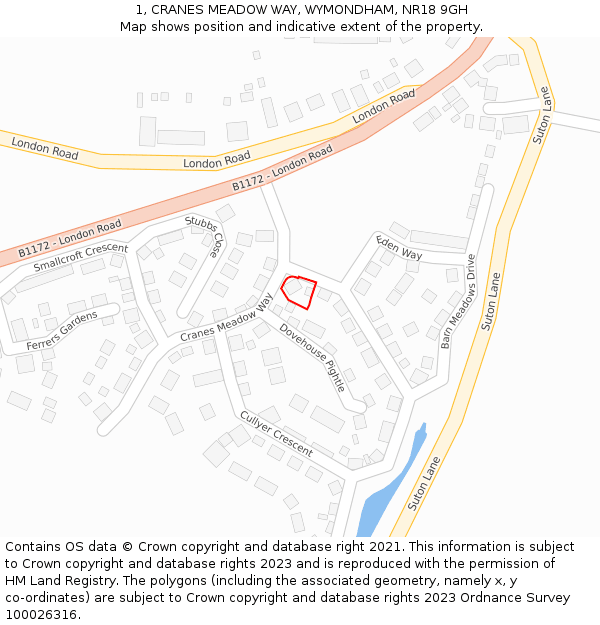 1, CRANES MEADOW WAY, WYMONDHAM, NR18 9GH: Location map and indicative extent of plot